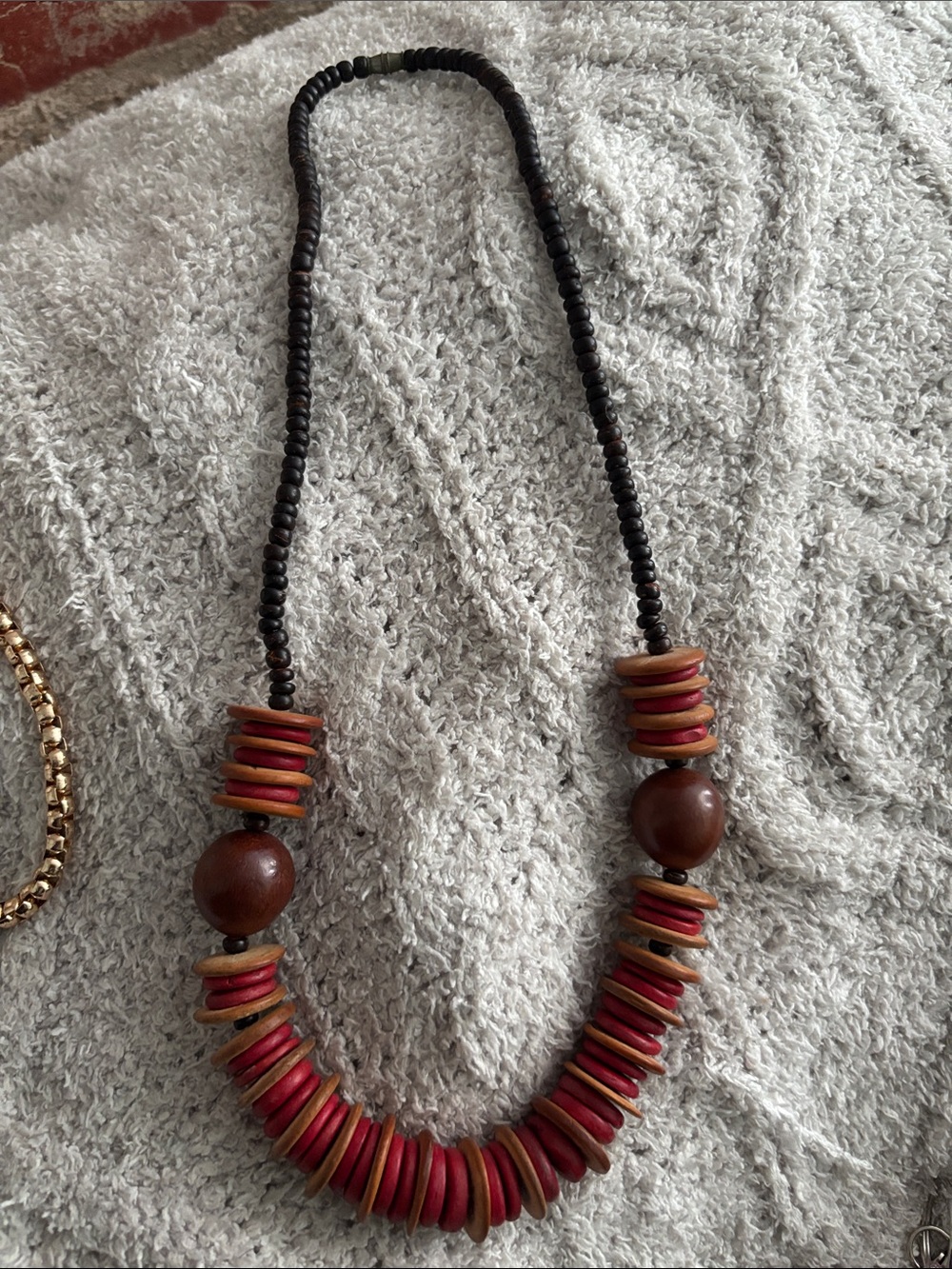 Handcrafted Beaded Necklace - Red and Brown (handmade)